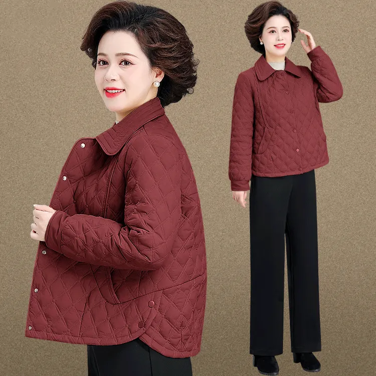 中年妈妈夹棉外套秋冬季中老年人女装轻薄棉衣棉服短款小棉袄