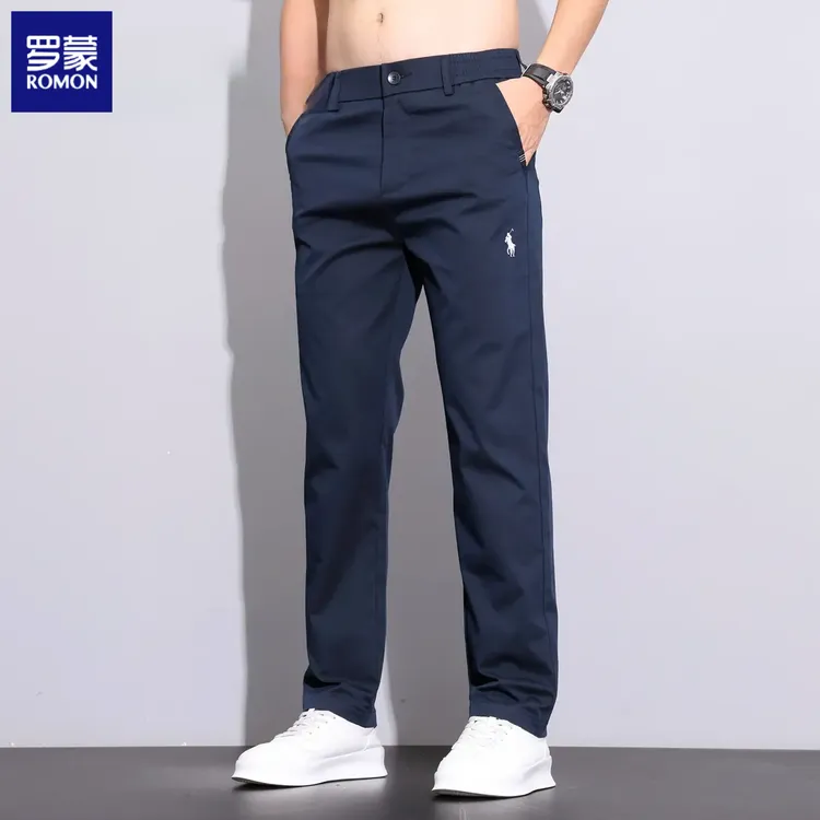 罗蒙秋季新款精梳棉休闲裤男士弹力直筒裤男简约舒适百搭长裤2025