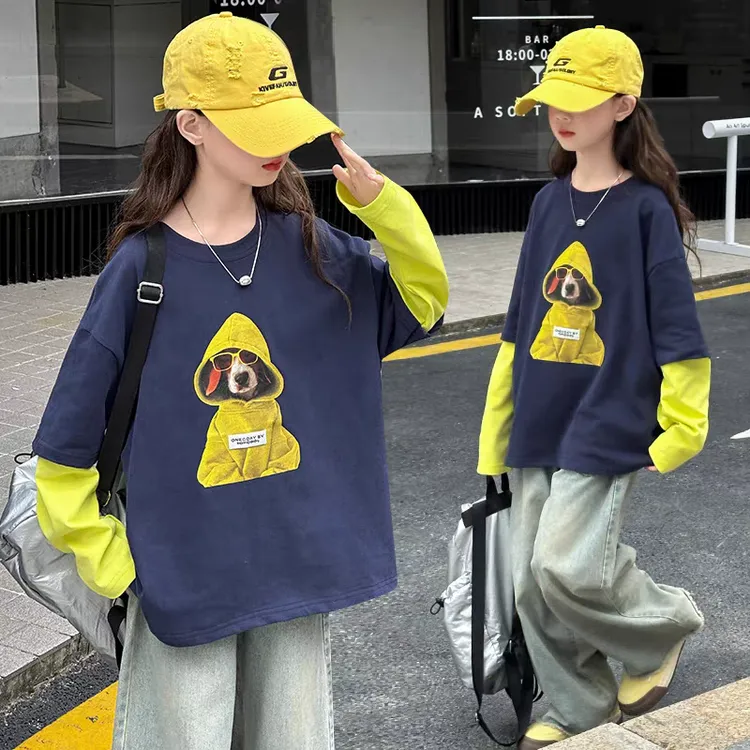 儿童春秋打底衫新款长袖打底宽松潮酷T恤中大童春季洋气卫衣上衣