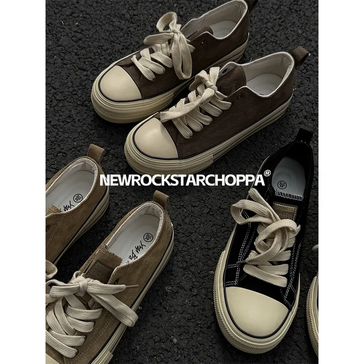NewRockStarChoppa美拉德仿牛绒小众日系简约板鞋 厚底增高帆布鞋