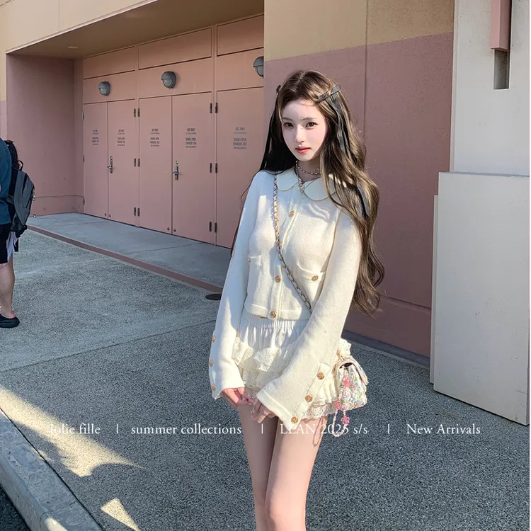 【软软豆乳】2025秋季新款纯欲温柔小香针织开衫女配显瘦蛋糕裙裤