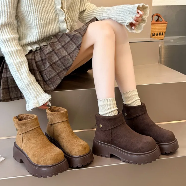 巨好看厚底增高加绒保暖勃肯雪地靴棉鞋女2025新款冬季马丁靴短靴