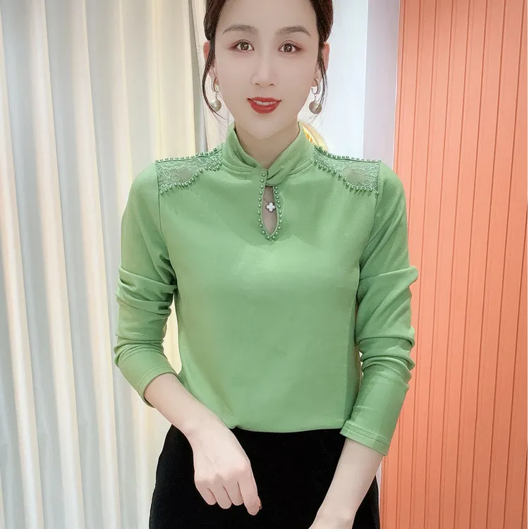 2025冬季新款立领蕾丝气质百搭时尚长袖减龄加绒打底衫上衣女816