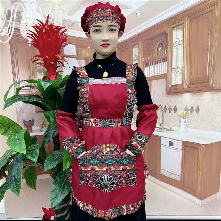 中国风围裙女印字美甲店家用厨房围腰茶艺师花艺店甜美
