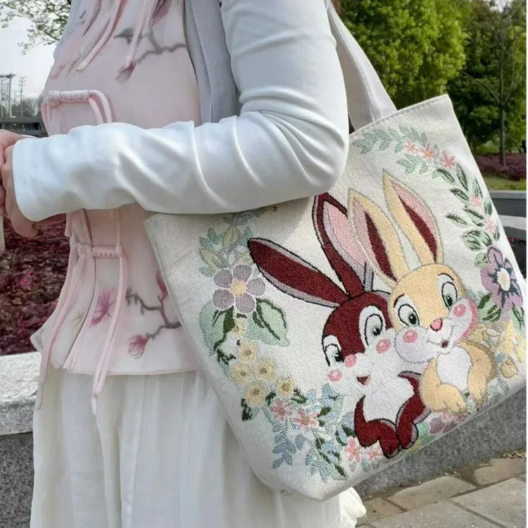 双兔刺绣上班通勤包包女款宝宝工厂上班包时尚休闲百搭印花单肩