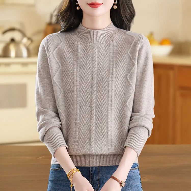 爆款秋冬新款100羊毛衫加厚保暖打底衫妈妈半高领高端针织毛衣