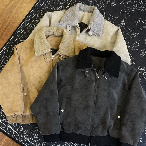 秋冬麂皮绒保暖立领棉服复古情侣百搭休闲棉服外套
