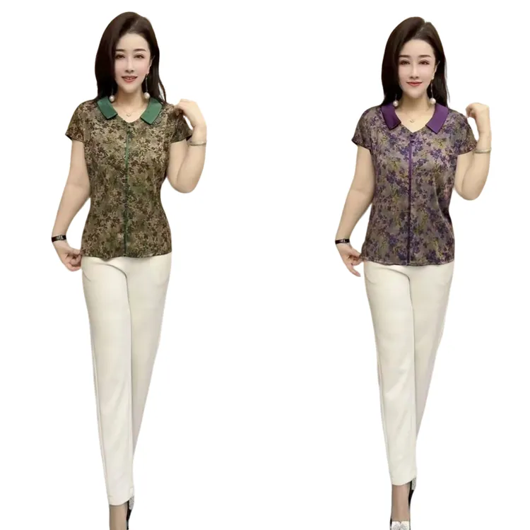 2025夏季气质显瘦衫时尚碎花中老年衫