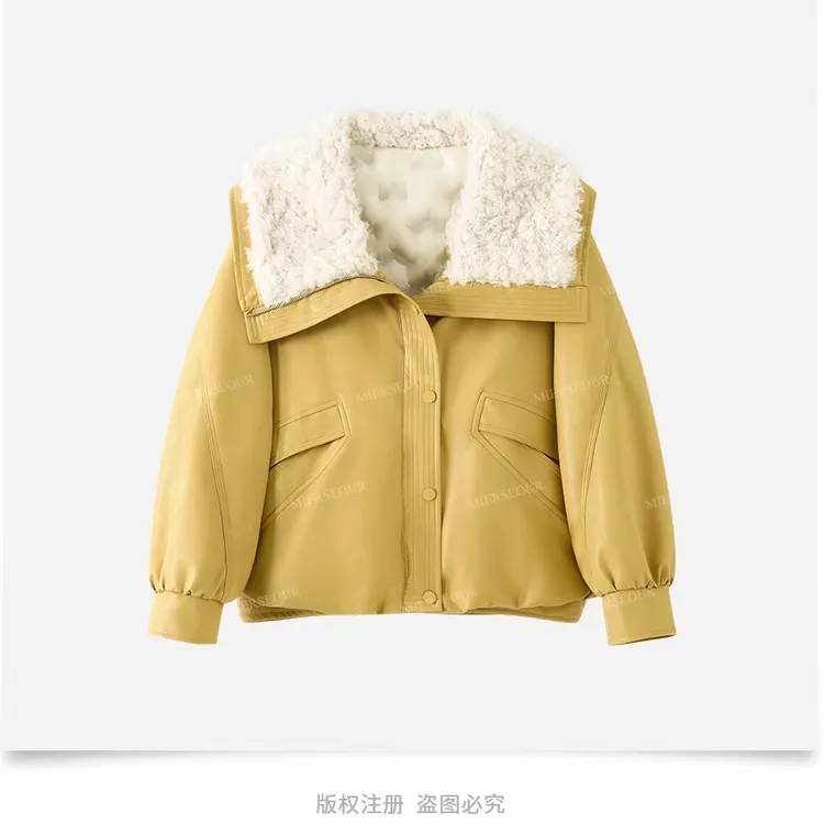 韩版2025冬新款大翻领90白鹅绒皮衣鹅绒服 110801