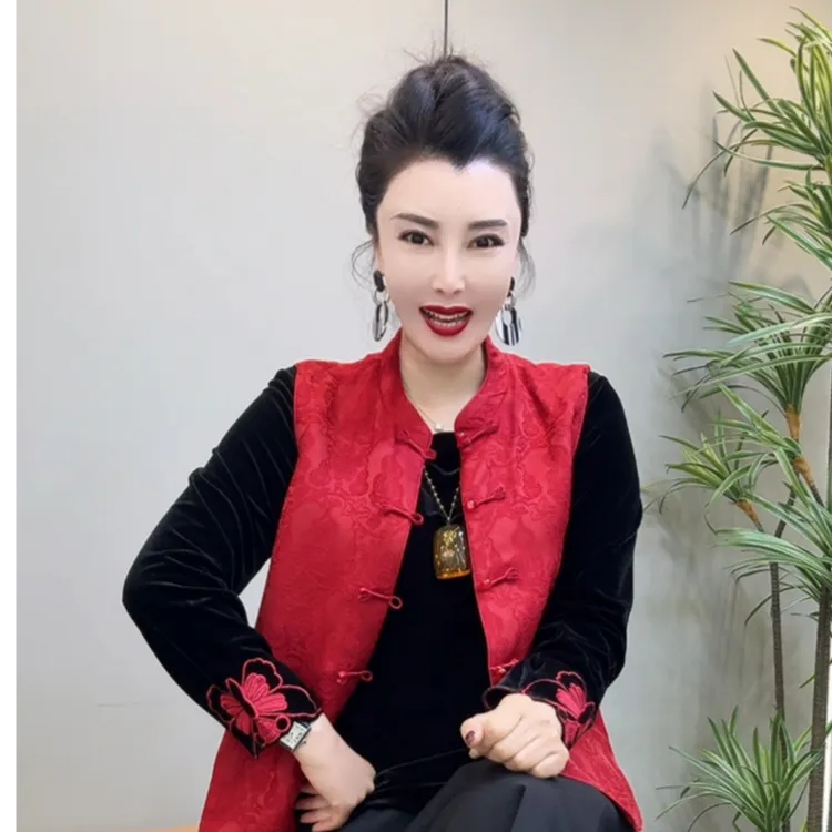 8726福禄马甲时尚盘扣坎肩红色网红新中式立领唐装马夹复古民族风