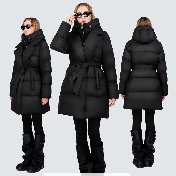 SNOW IMAGE外贸休闲中长款收腰西服领厚款时尚女装羽绒服 L532