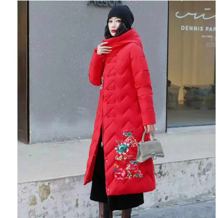 中老年女装连帽长款时尚中国风冬女装棉服过膝冬季民族风