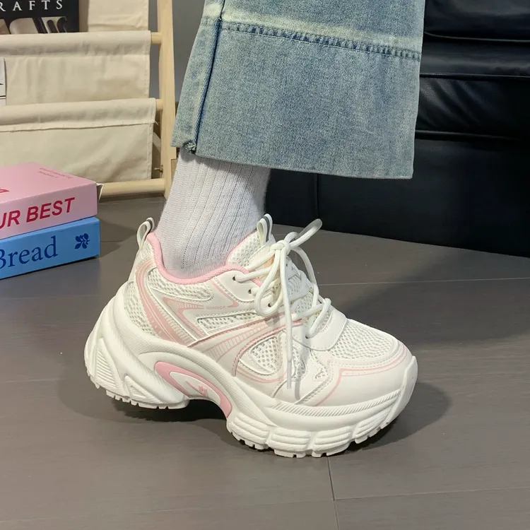 2025新款回力女厚底小白鞋粉白运动老爹板鞋子女款2025新款爆款