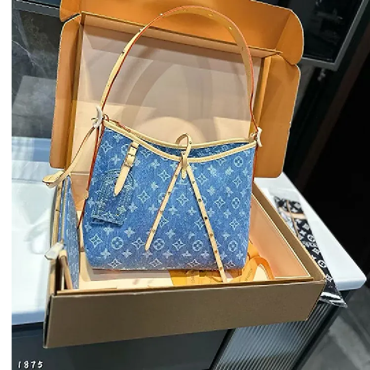 牛仔老花托特耐磨拉链暗袋牛仔布时尚斜跨包包新款