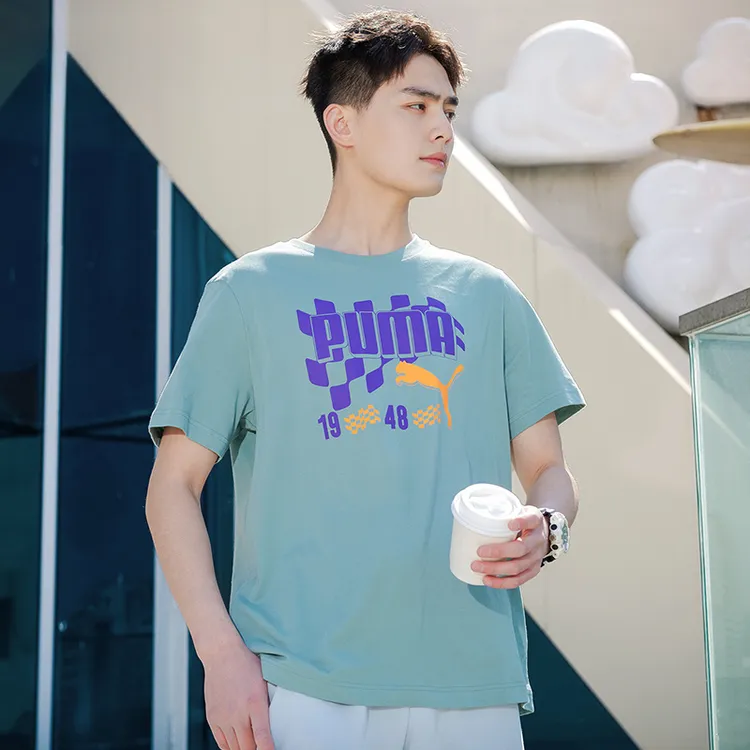 PUMA彪马纯棉短袖男装2025流光风休闲健身运动服上衣半袖690253