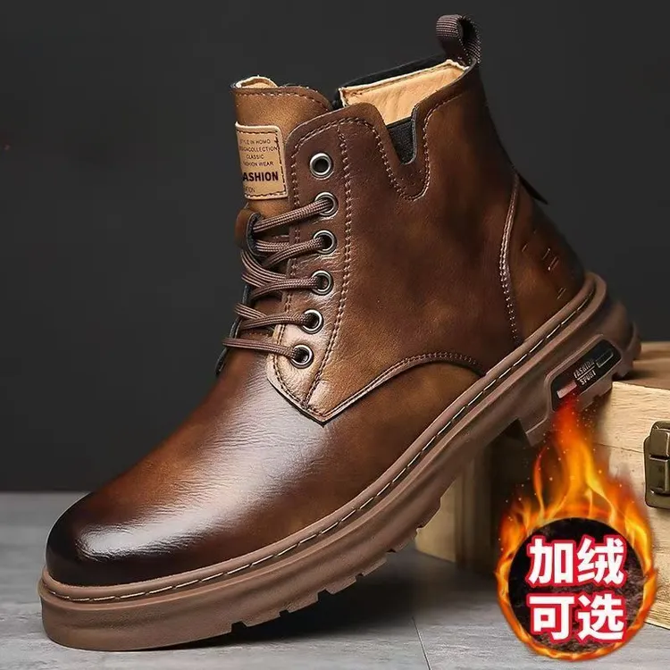 秋冬季马丁靴简约高帮休闲鞋厚底户外工装靴百搭时尚潮流休闲男鞋