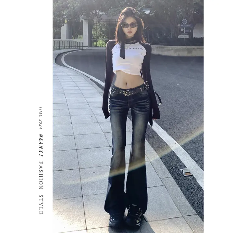 美式怀旧低腰辣妹微喇叭牛仔裤女2025新款百搭弹力修身显瘦马蹄裤