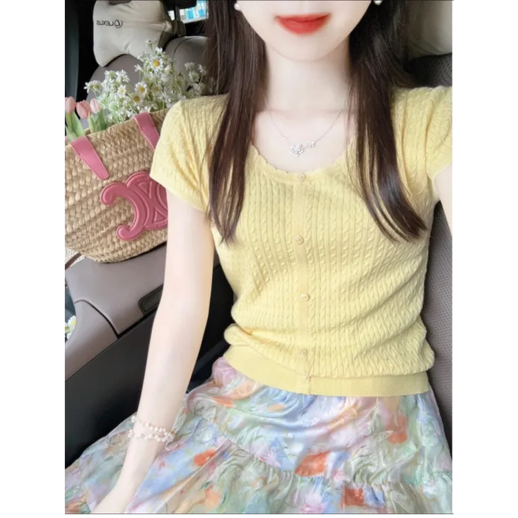 【现货】针织开衫薄款女夏季2025新款气质显瘦宽松短袖百搭休闲上衣
