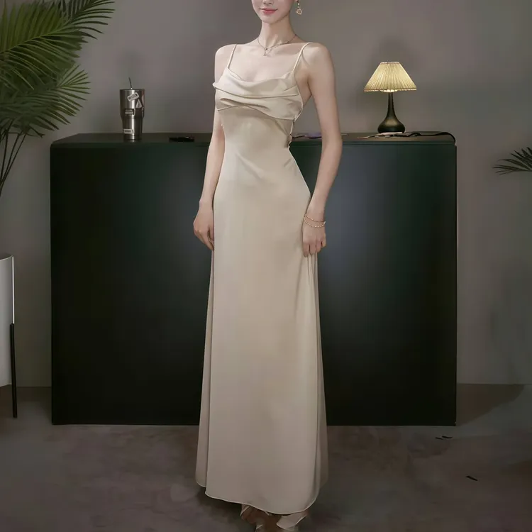 运补6-8r 吊带背心连衣裙法式气质女夏季高级感御姐修身礼服长裙