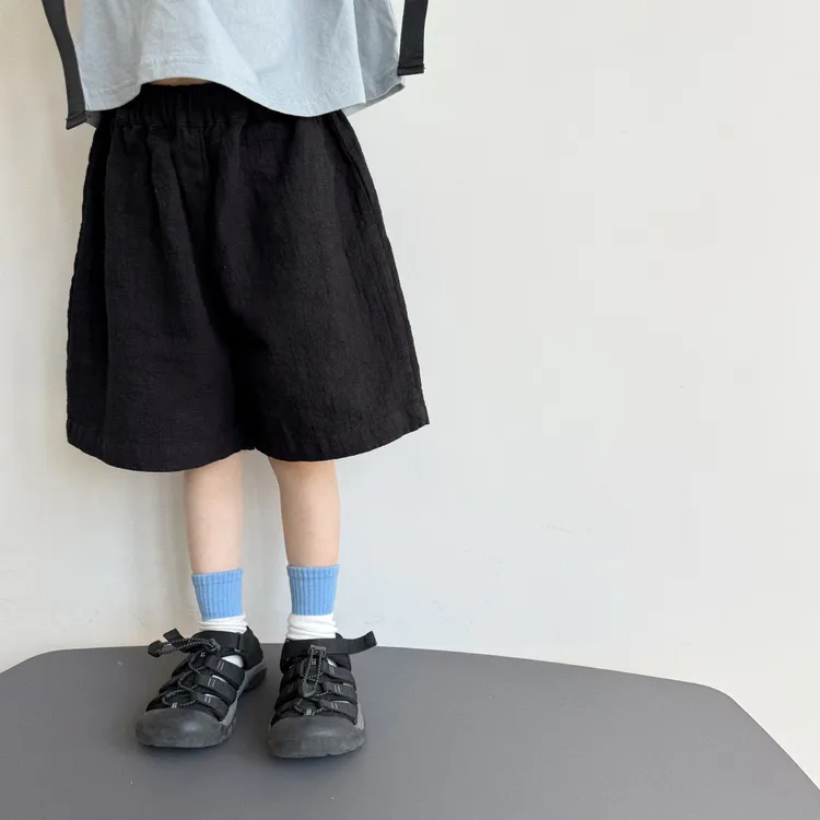 miniwhy亲子童装 | 墨砚色棉麻料肌理感黑短裤 质感书卷气 25夏