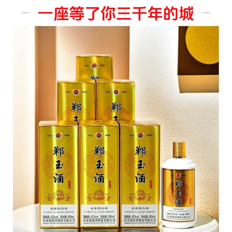 郸玉酒V3浓香型纯粮食白酒 绵柔醇厚大曲固态发酵6瓶*箱42%Vol500