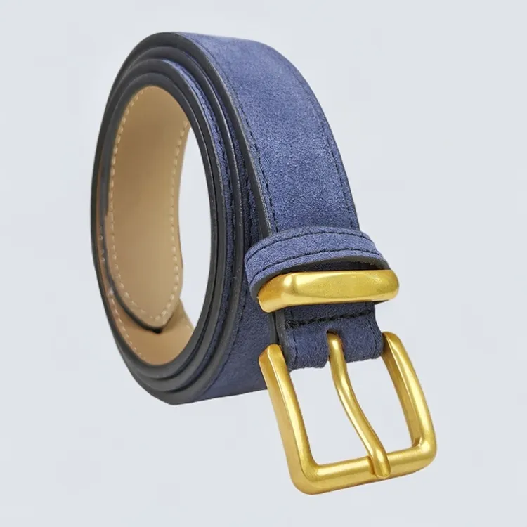 新款女式女高级感百搭风皮带真皮腰带绒皮腰带女款针扣蓝色腰带