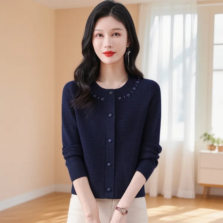 羊毛衫女针织开衫外套短款洋气圆领毛衣宽松大码上衣专柜正品