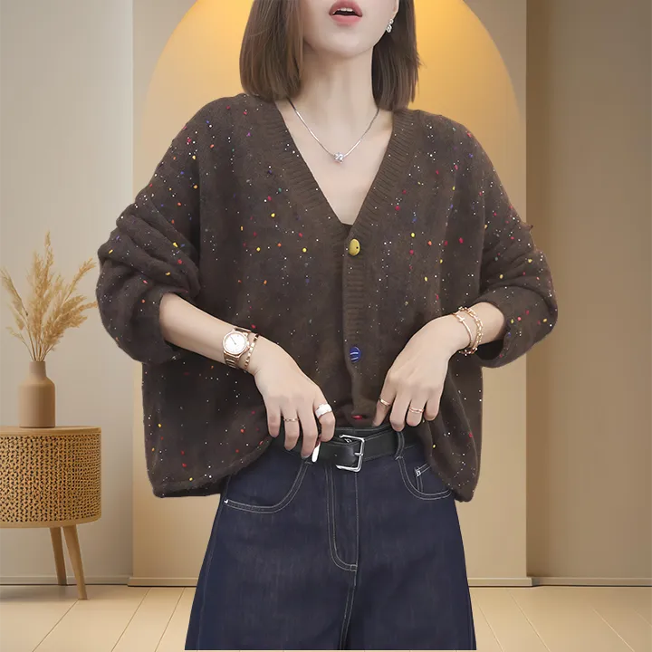 2025秋冬季新款老钱风松弛感女装贵气松显瘦外穿毛衣复古彩点外套