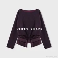 溶溶【薄藤鸢紫】RONGRONG 绵羊毛一字领拼接醋酸轻奢风上衣js697
