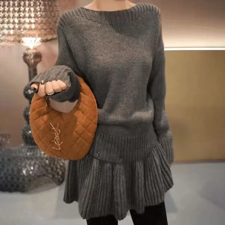 法式松弛感洋气炸街女款毛衣+半裙可拆卸时髦针织连衣裙小众设计