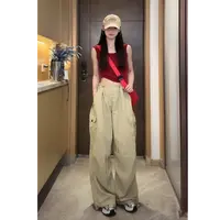 【夏春茶】新品美式复古美拉德明星同款速干工装休闲直筒束脚长裤女