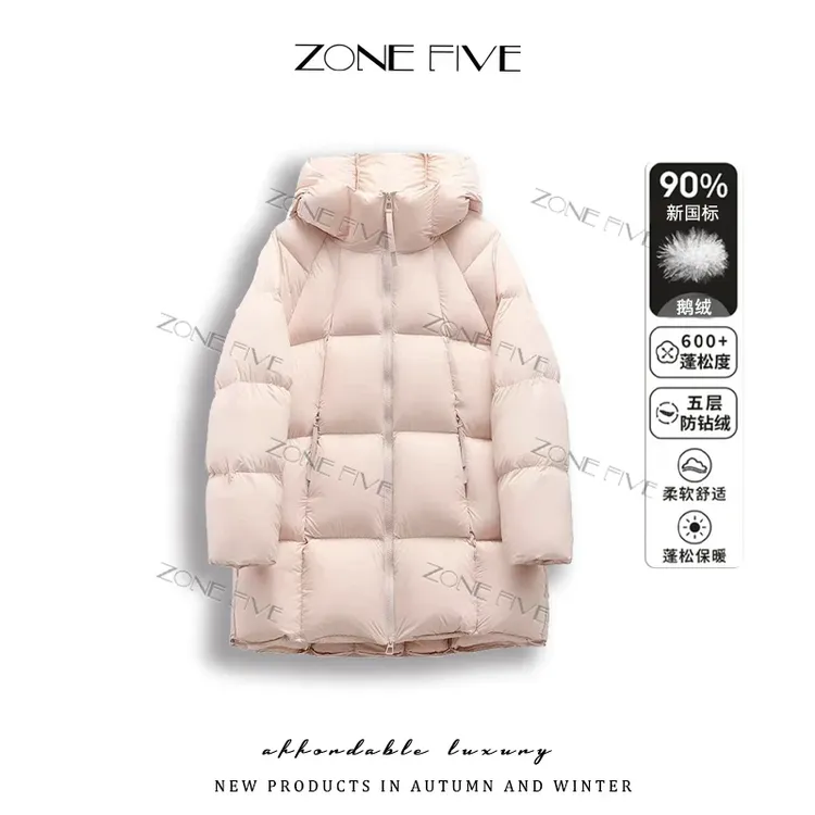90白鹅绒贝贝款超轻泡芙感蓬松连帽羽绒服潮流中长款
