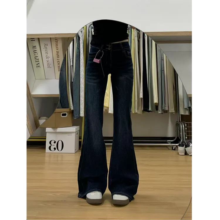 2025美式复古低腰微喇牛仔裤女2025新款辣妹显瘦百搭喇叭拖地裤子