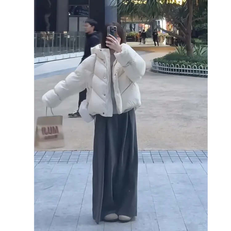 2025冬季新款韩版设计高级感保暖百搭连帽棉服外套阔腿裤两件套