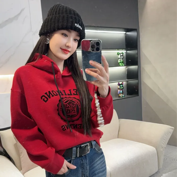 『字标潮酷』2025秋冬新款设计师保暖桑蚕丝羊毛连帽卫衣L5637