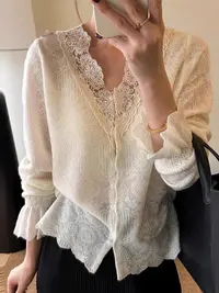 Nalian/拿恋豆子优选-法式洋气蕾丝钩花高级针织开衫DZ880M202518