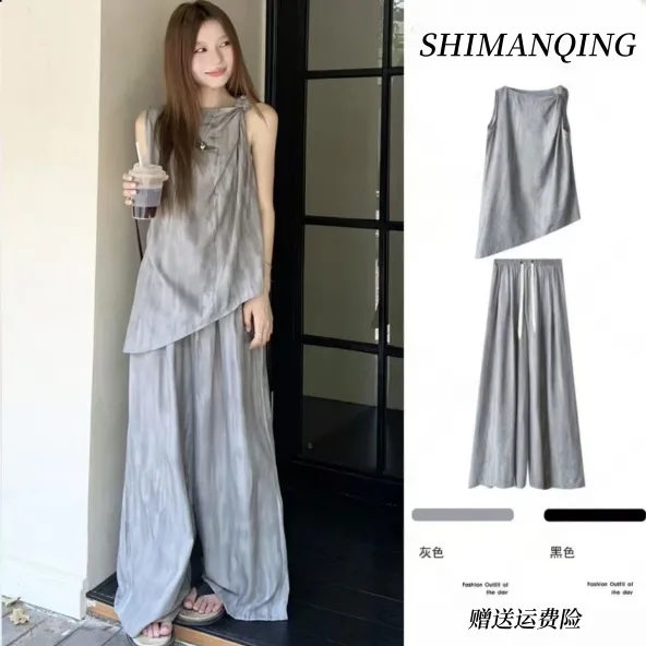 孕妇装2025夏装新款宽松简约时尚不规则无袖上衣阔腿裤孕妇套装潮