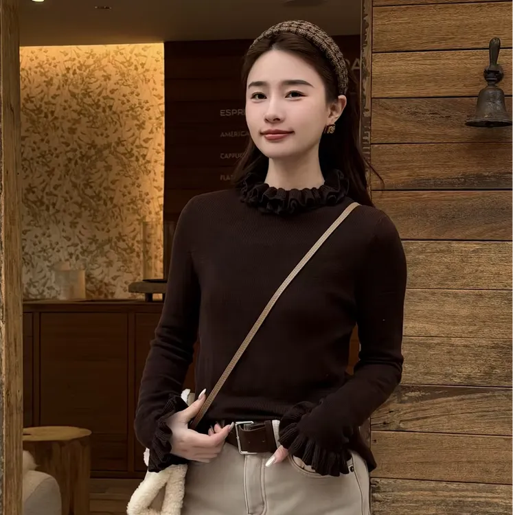 HELA AOMI “双生荷叶衫”绵羊毛软糯木耳半高领针织衫CY5DM34562