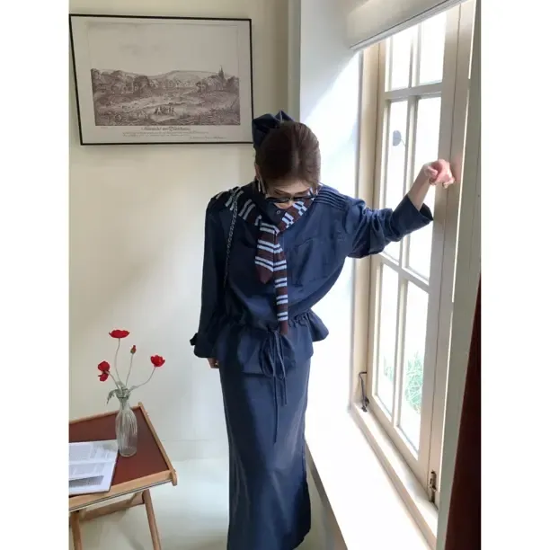 【赵小小&淡人高智感】8373 韩版高级感衬衫上衣+显瘦休闲半身裙女