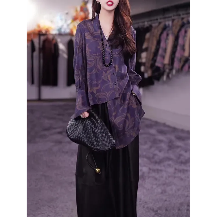 民族风时尚套装女2025春秋新款轻奢洋气显瘦减龄长袖衬衫+半身裙