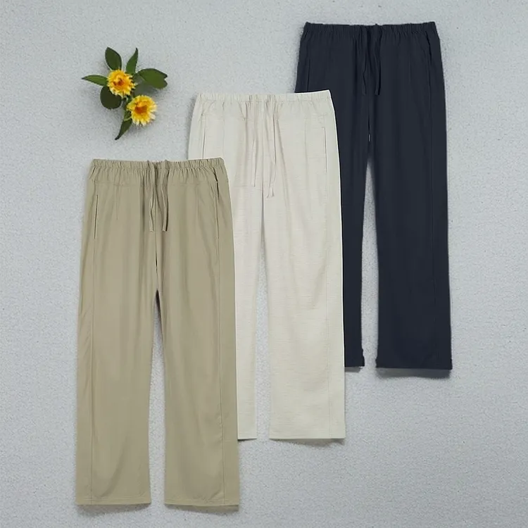 天丝+亚麻210克【女款】夏季新款纯色百搭舒适透气直筒休闲裤7057