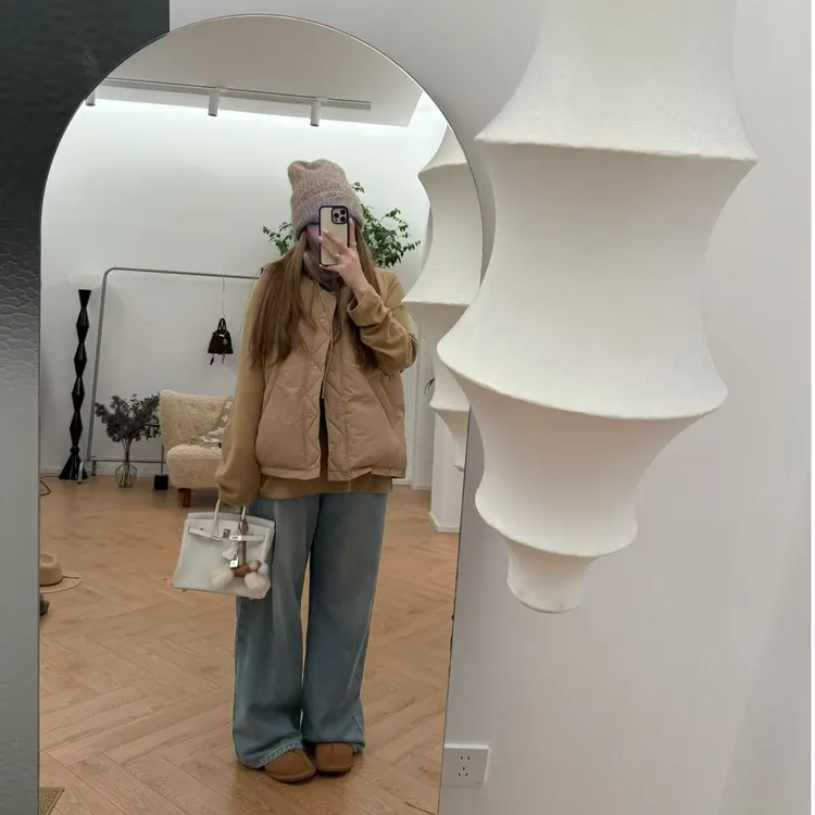 【瘦瘦】奶枣雪糕-大码立领无袖绑带保暖加厚双面格子棉马甲S02241