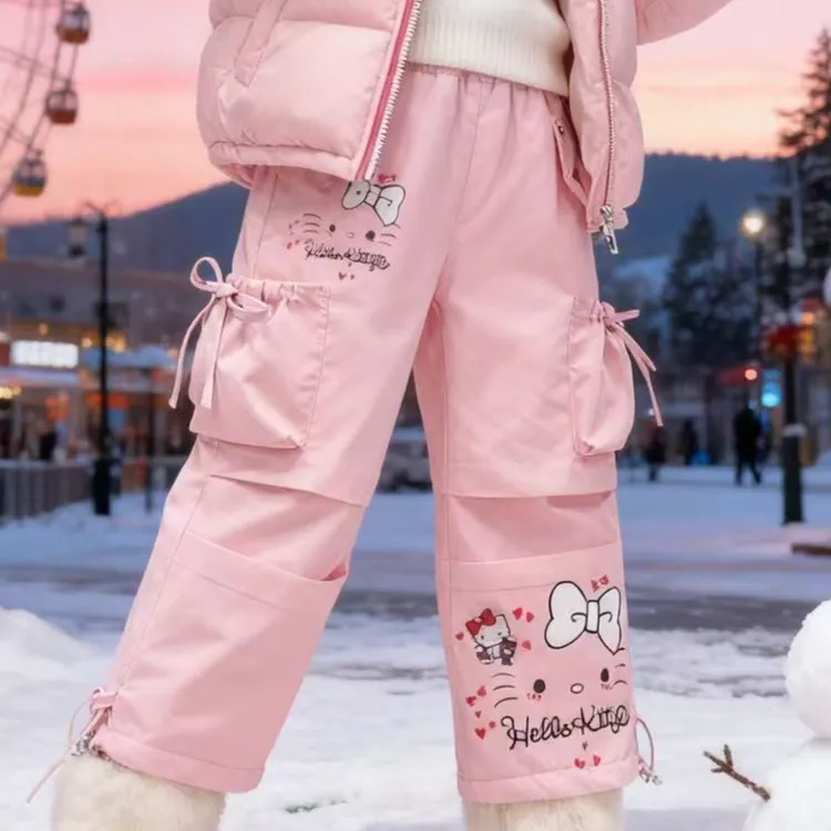猫猫酱-儿童kitty猫外穿加绒滑雪裤防水女童保暖冬季防风百搭运动