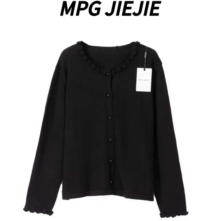 MPG JIEJIE【非你莫属】大码秋冬正肩羊毛花边领设计感针织开衫