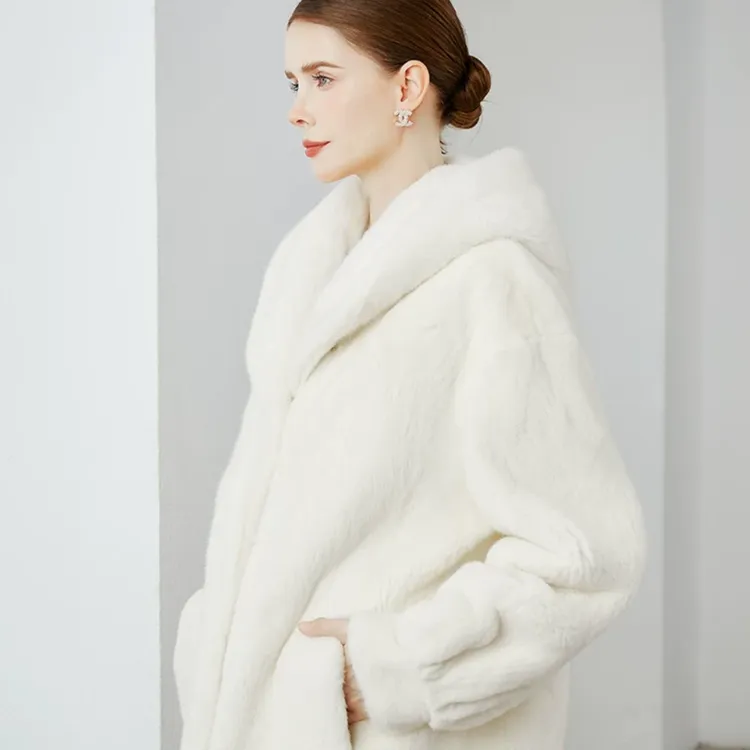 【加厚正版】2024海宁冬款110厘米加长加厚连帽皮毛一体外套