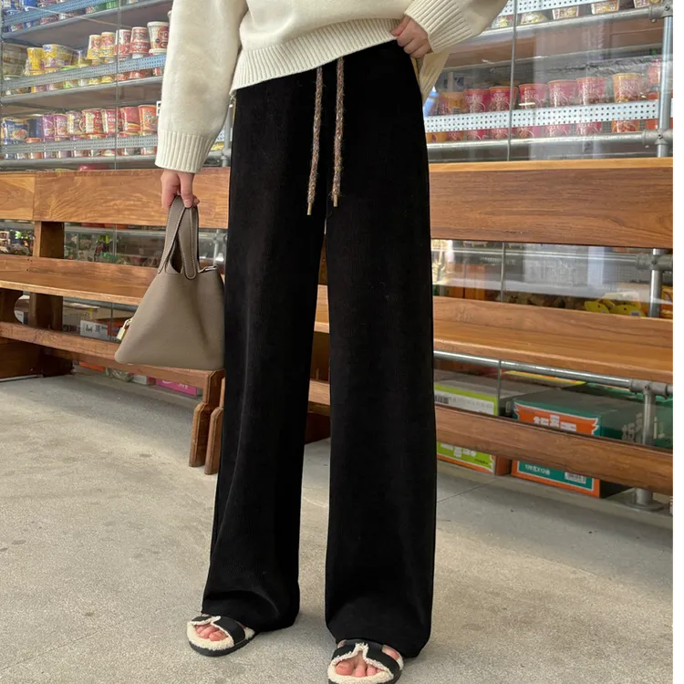 Seawhen海维恩 2025秋冬新款条纹肌理雪尼尔欧棉绒直筒休闲裤3770