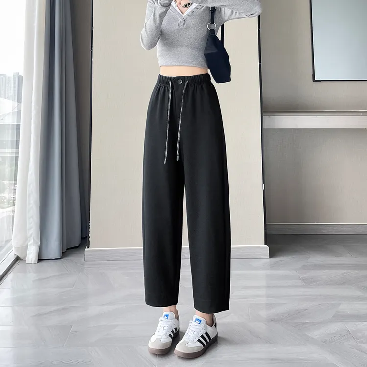 黑色哈伦裤女春秋2025新款高腰宽松显瘦小个子休闲老爹直筒萝卜裤