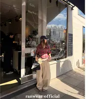 Ranwear 【伦敦早课】 小众格纹复古休闲衬衫polo领红色格纹上衣