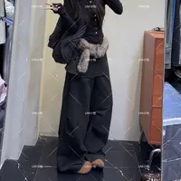 鑫怡定制【暮色絮语】秋季新款美式复古女假两件显瘦休闲宽松阔腿裤