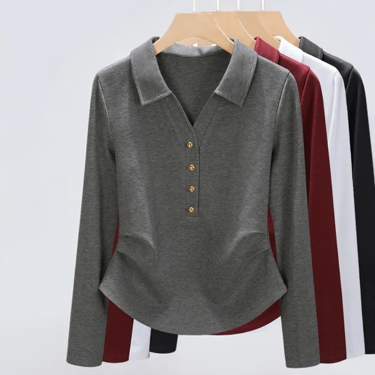 Polo领长袖t恤女翻领长袖打底2025秋装新款洋气修身显瘦百搭上衣
